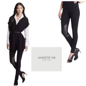 Lafayette 148 Leather Panel Riding Pull-On Ponte Leggings Black Size S Pants!